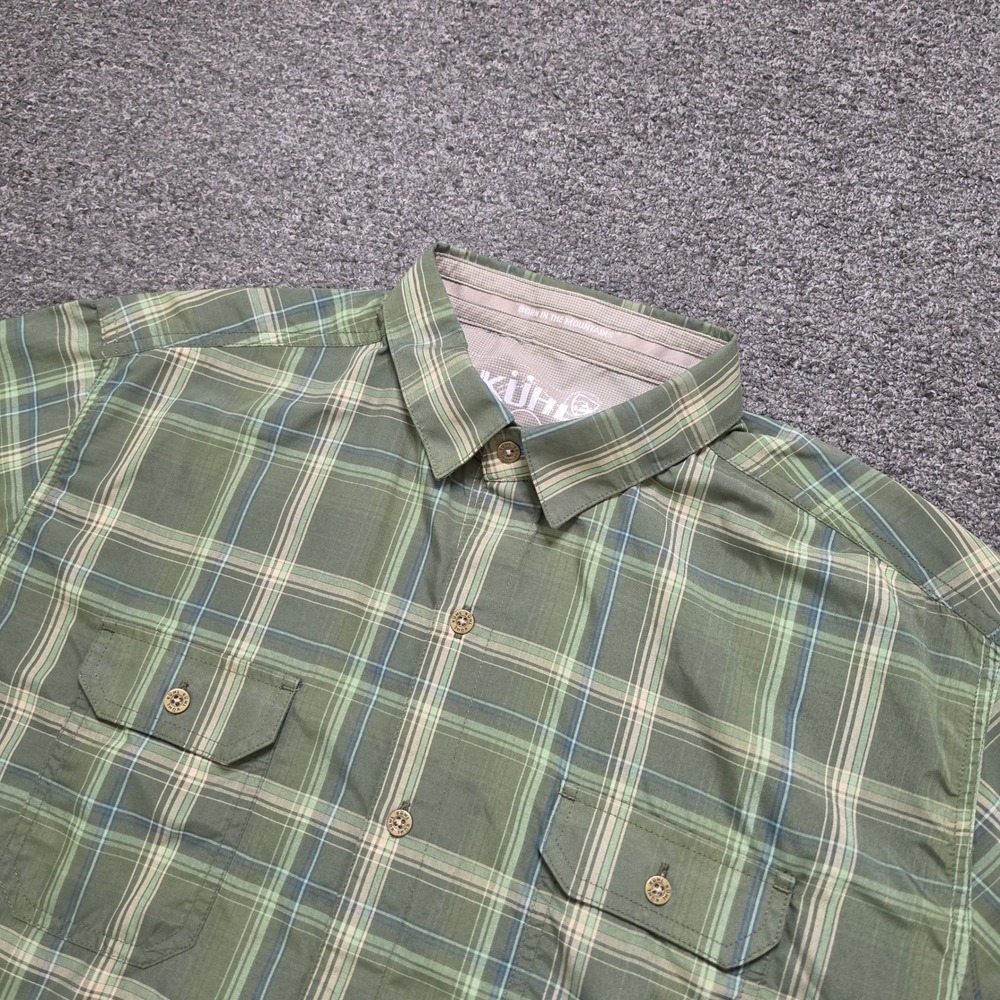 KUHL Eluxur Shirt Green Plaid Mens Large Short Sleeve Button Up Outdoors 7153